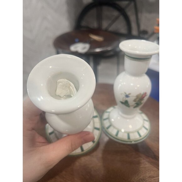 Lenox Summer Terrace Set of 2 Candle holders Green Floral 5” Tall - Picture 3 of 8